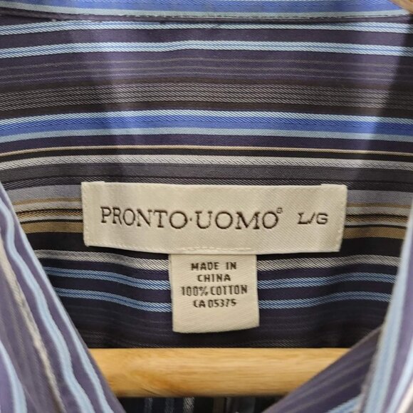 Pronto Uomo Men's Striped Long Sleeve Button Down 100% Cotton Shirt Size L - Picture 4 of 9